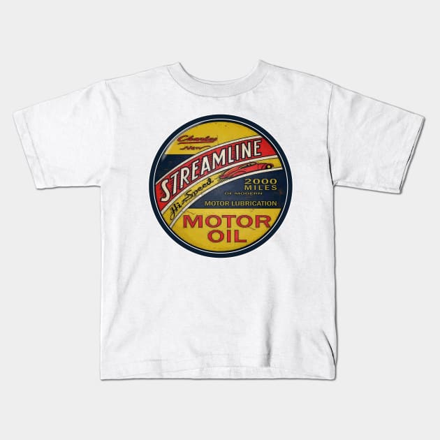 Streamline Motor Lubrication Oil Vintage Sign Kids T-Shirt by Wilcox PhotoArt